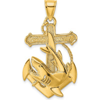10K Yellow Gold Anchor with Shark Charm Pendant - Nautical Style