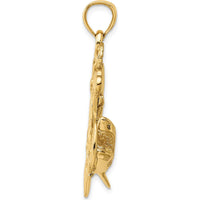 10K Yellow Gold Anchor with Shark Charm Pendant - Nautical Style