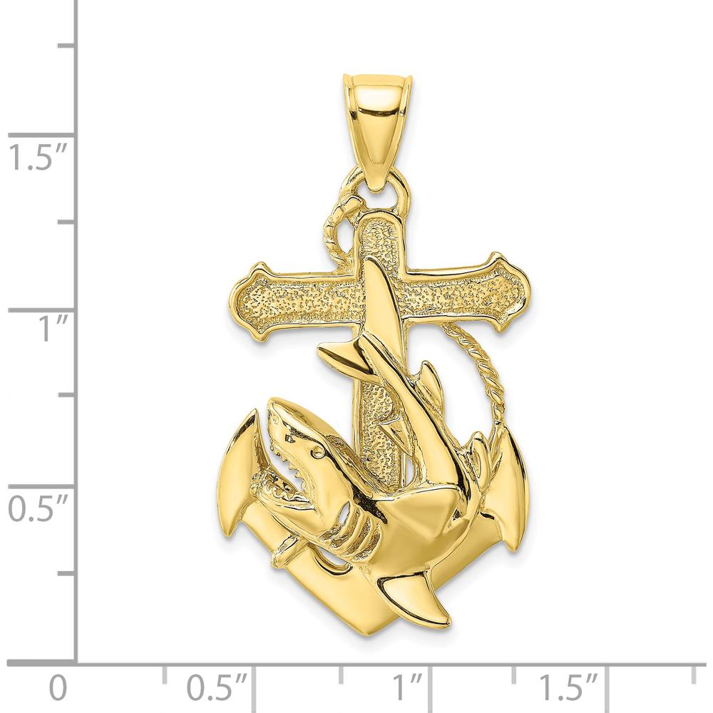 10K Yellow Gold Anchor with Shark Charm Pendant - Nautical Style