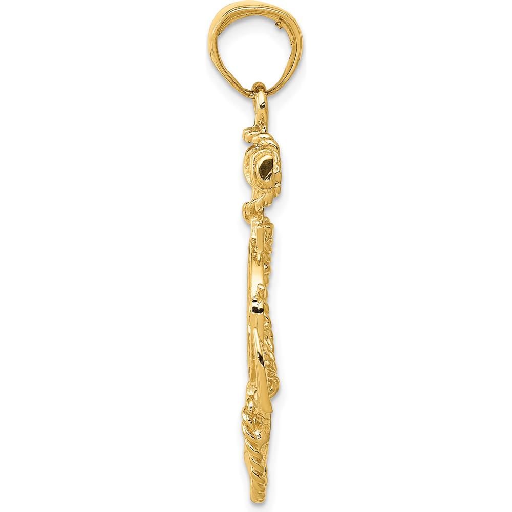10K Yellow Gold Anchor with Wheel Pendant - Polished 41mm Nautical Design