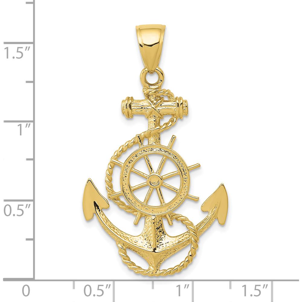 10K Yellow Gold Anchor with Wheel Pendant - Polished 41mm Nautical Design