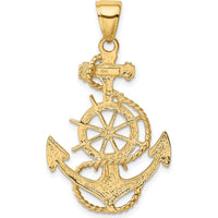 10K Yellow Gold Anchor with Wheel Pendant - Polished 41mm Nautical Design