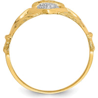 10K Yellow Gold & Rhodium Claddagh Ring with Crown and Heart Design