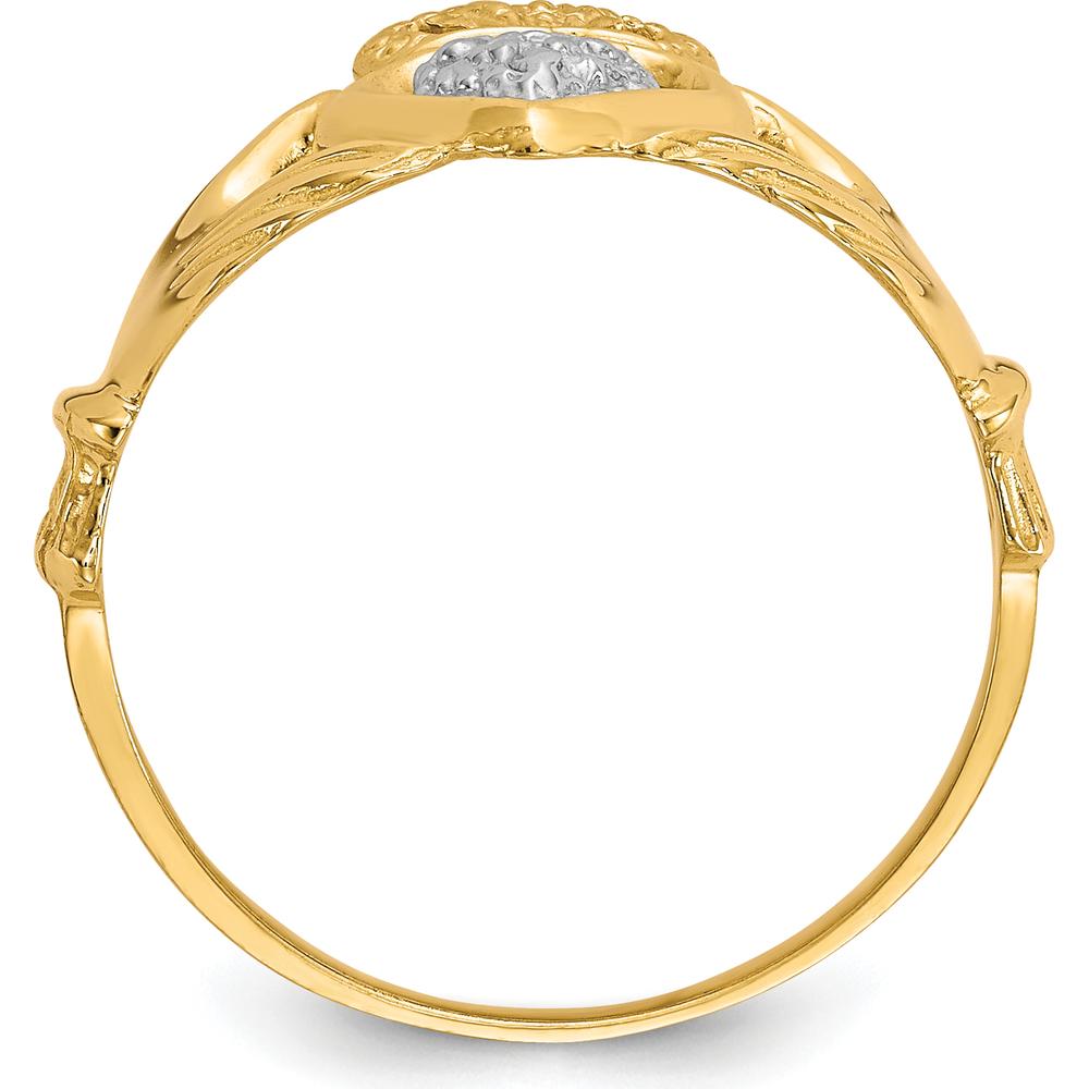 10K Yellow Gold & Rhodium Claddagh Ring with Crown and Heart Design
