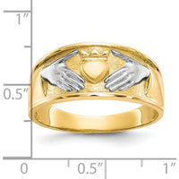 10K Yellow Gold & Rhodium Claddagh Ring with Tapered Band for Men