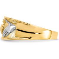 10K Yellow Gold & Rhodium Claddagh Ring with Tapered Band for Men