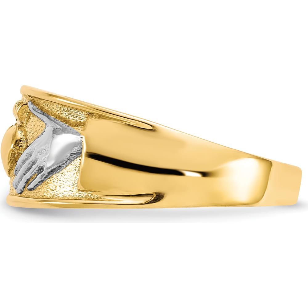 10K Yellow Gold & Rhodium Claddagh Ring with Tapered Band for Men