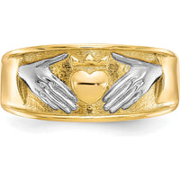 10K Yellow Gold & Rhodium Claddagh Ring with Tapered Band for Men