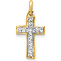 10K Yellow Gold and Rhodium Cross Pendant with Round Diamonds - 0.12 Carat Total Diamond Weight by Oro Pregiato