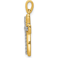 10K Yellow Gold and Rhodium Cross Pendant with Round Diamonds - 0.12 Carat Total Diamond Weight by Oro Pregiato