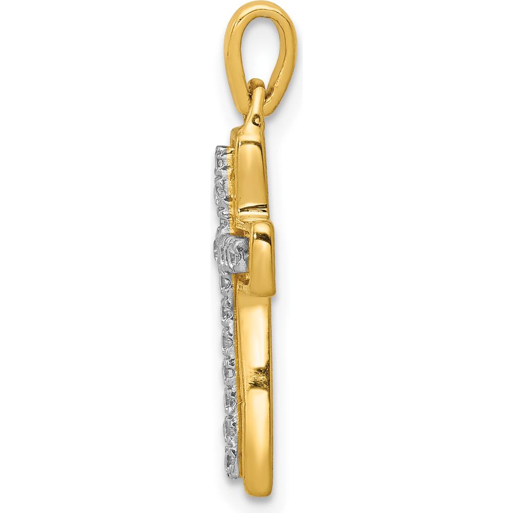 10K Yellow Gold and Rhodium Cross Pendant with Round Diamonds - 0.12 Carat Total Diamond Weight by Oro Pregiato