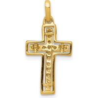 10K Yellow Gold and Rhodium Cross Pendant with Round Diamonds - 0.12 Carat Total Diamond Weight by Oro Pregiato
