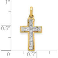 10K Yellow Gold and Rhodium Cross Pendant with Round Diamonds - 0.12 Carat Total Diamond Weight by Oro Pregiato