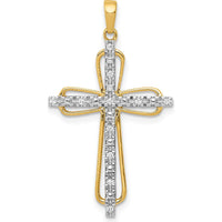 10K Yellow Gold and Rhodium Diamond Accent Cross Pendant - Polished Finish by Oro Pregiato