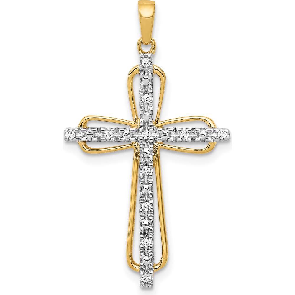 10K Yellow Gold and Rhodium Diamond Accent Cross Pendant - Polished Finish by Oro Pregiato