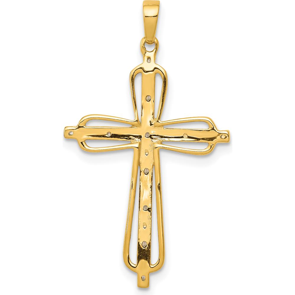 10K Yellow Gold and Rhodium Diamond Accent Cross Pendant - Polished Finish by Oro Pregiato
