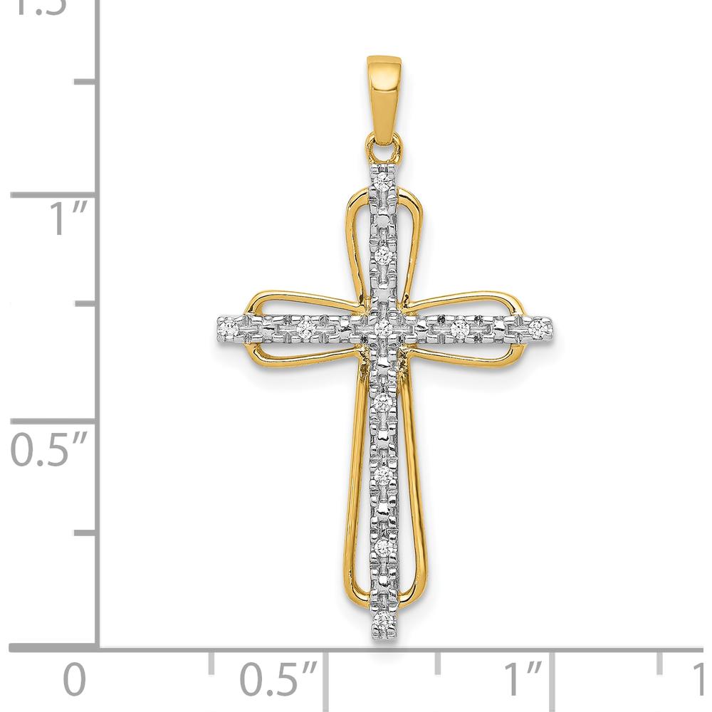 10K Yellow Gold and Rhodium Diamond Accent Cross Pendant - Polished Finish by Oro Pregiato