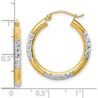 10K Yellow Gold and Rhodium Diamond Cut 3mm Hoop Earrings - 26mm Length