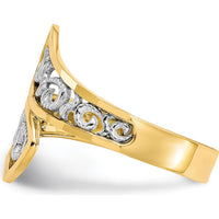 10K Yellow Gold & Rhodium Filigree Fashion Ring with Polished Finish