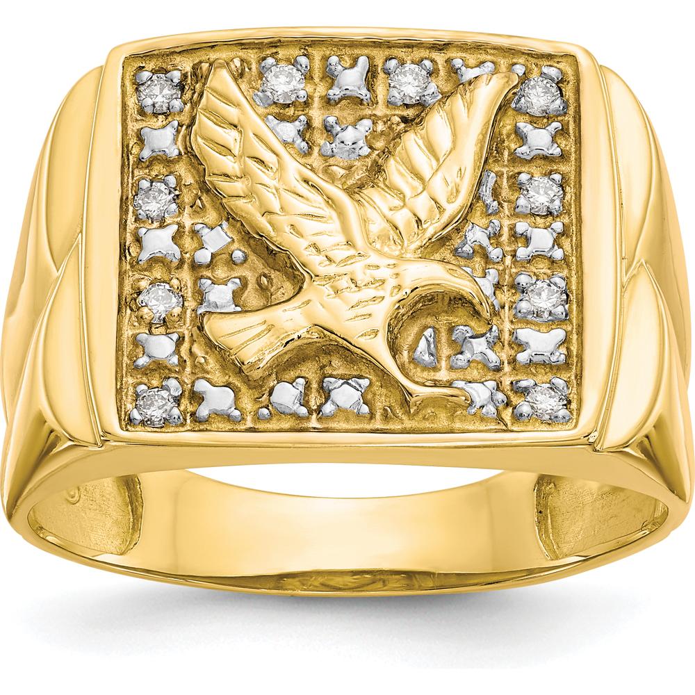 10K Yellow Gold & Rhodium Men's Eagle Ring with .10 Carat Round Diamonds - 10 Diamonds