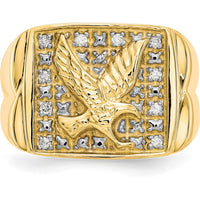 10K Yellow Gold & Rhodium Men's Eagle Ring with .10 Carat Round Diamonds - 10 Diamonds