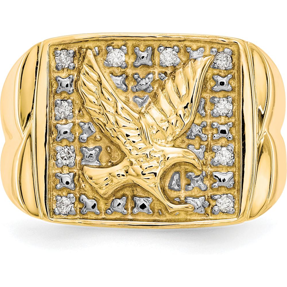 10K Yellow Gold & Rhodium Men's Eagle Ring with .10 Carat Round Diamonds - 10 Diamonds