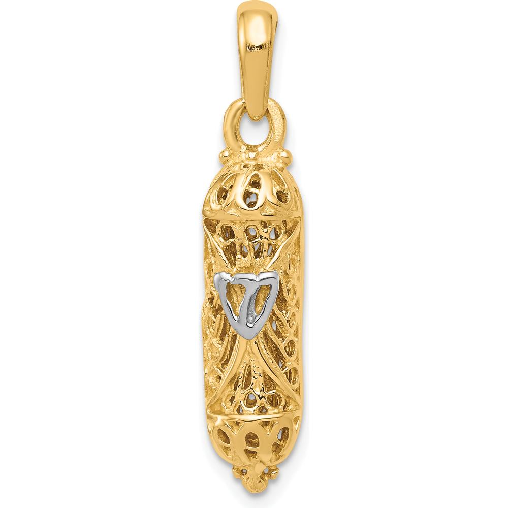 10K Yellow Gold & Rhodium Mezuzah Pendant with Shin Charm