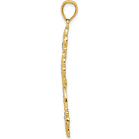 10K Yellow Gold & Rhodium Polished Textured Diamond Pattern Cross Pendant - 45.65mm Length