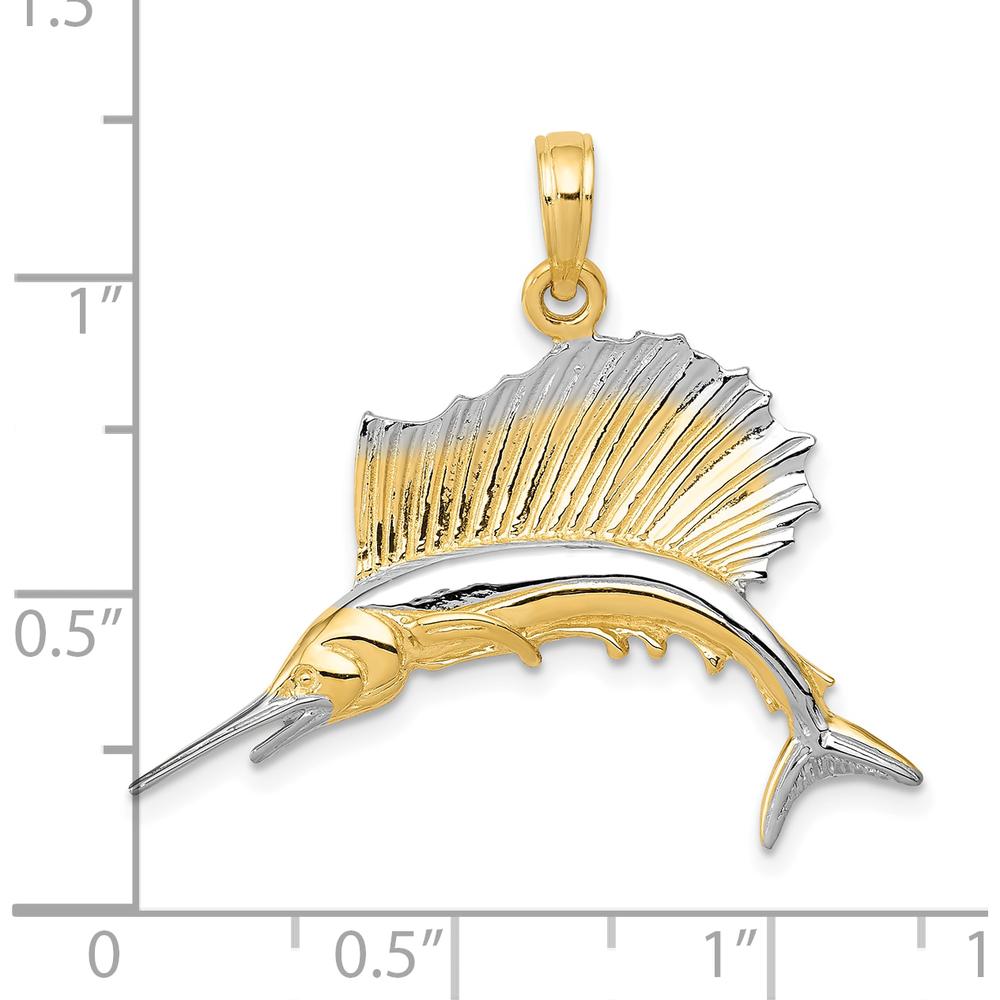 10K Yellow Gold & Rhodium Sailfish Pendant - Ocean-Inspired Themed Charm with Polished Finish