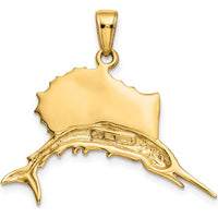 10K Yellow Gold & Rhodium Sailfish Pendant - Ocean-Inspired Themed Charm with Polished Finish