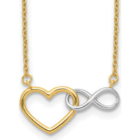 10K Yellow Gold & White Rhodium Heart and Infinity Pendant Necklace - 17" Cable Chain