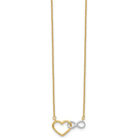 10K Yellow Gold & White Rhodium Heart and Infinity Pendant Necklace - 17" Cable Chain