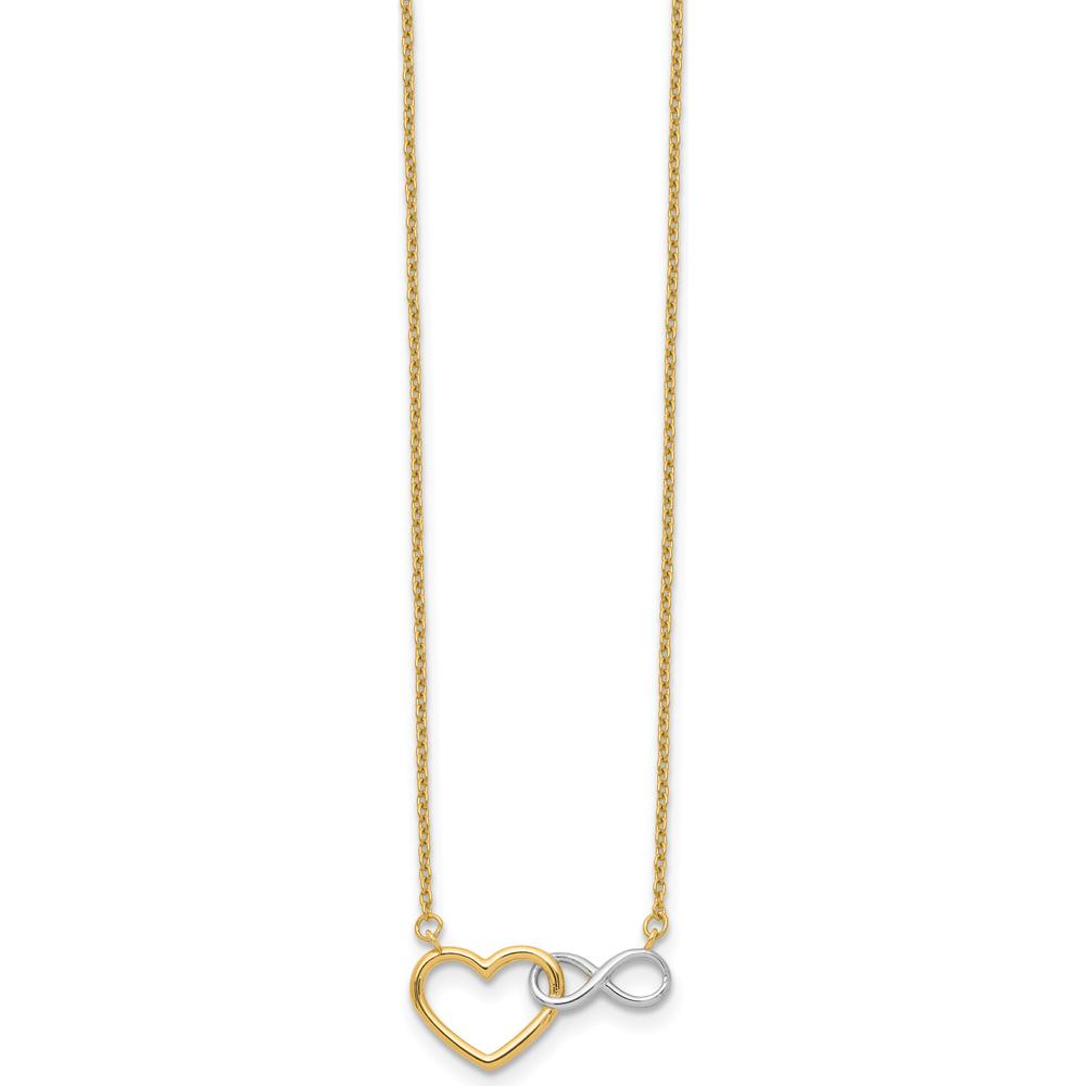 10K Yellow Gold & White Rhodium Heart and Infinity Pendant Necklace - 17" Cable Chain