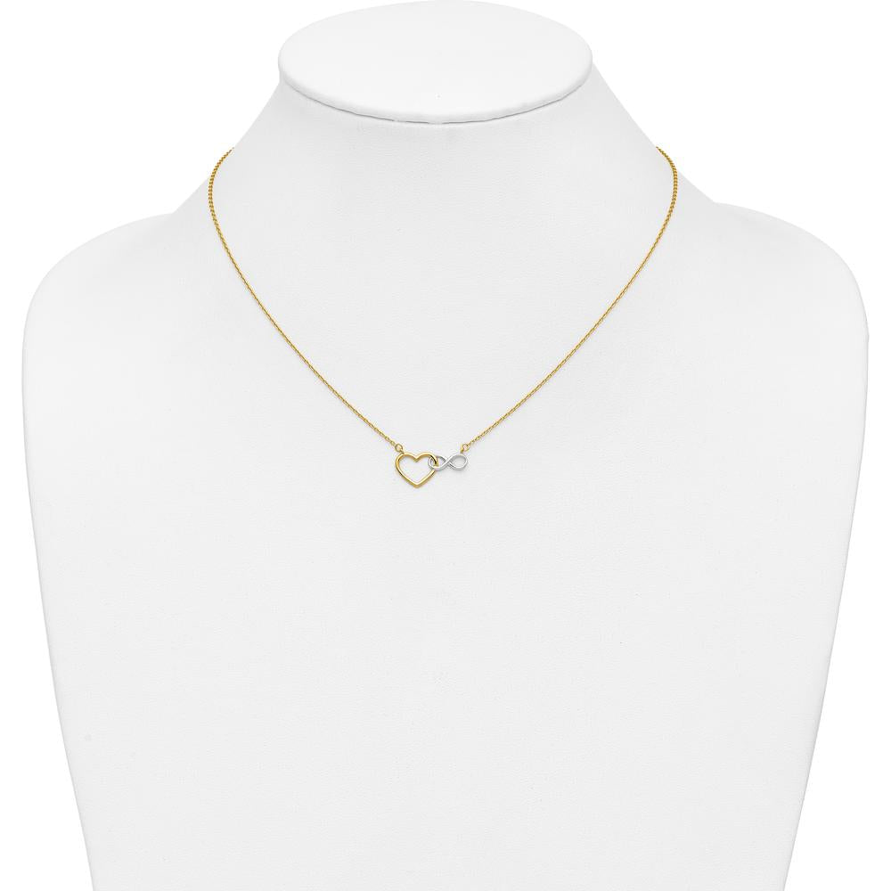 10K Yellow Gold & White Rhodium Heart and Infinity Pendant Necklace - 17" Cable Chain