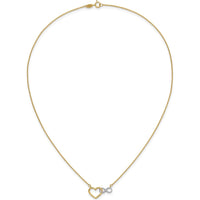 10K Yellow Gold & White Rhodium Heart and Infinity Pendant Necklace - 17" Cable Chain