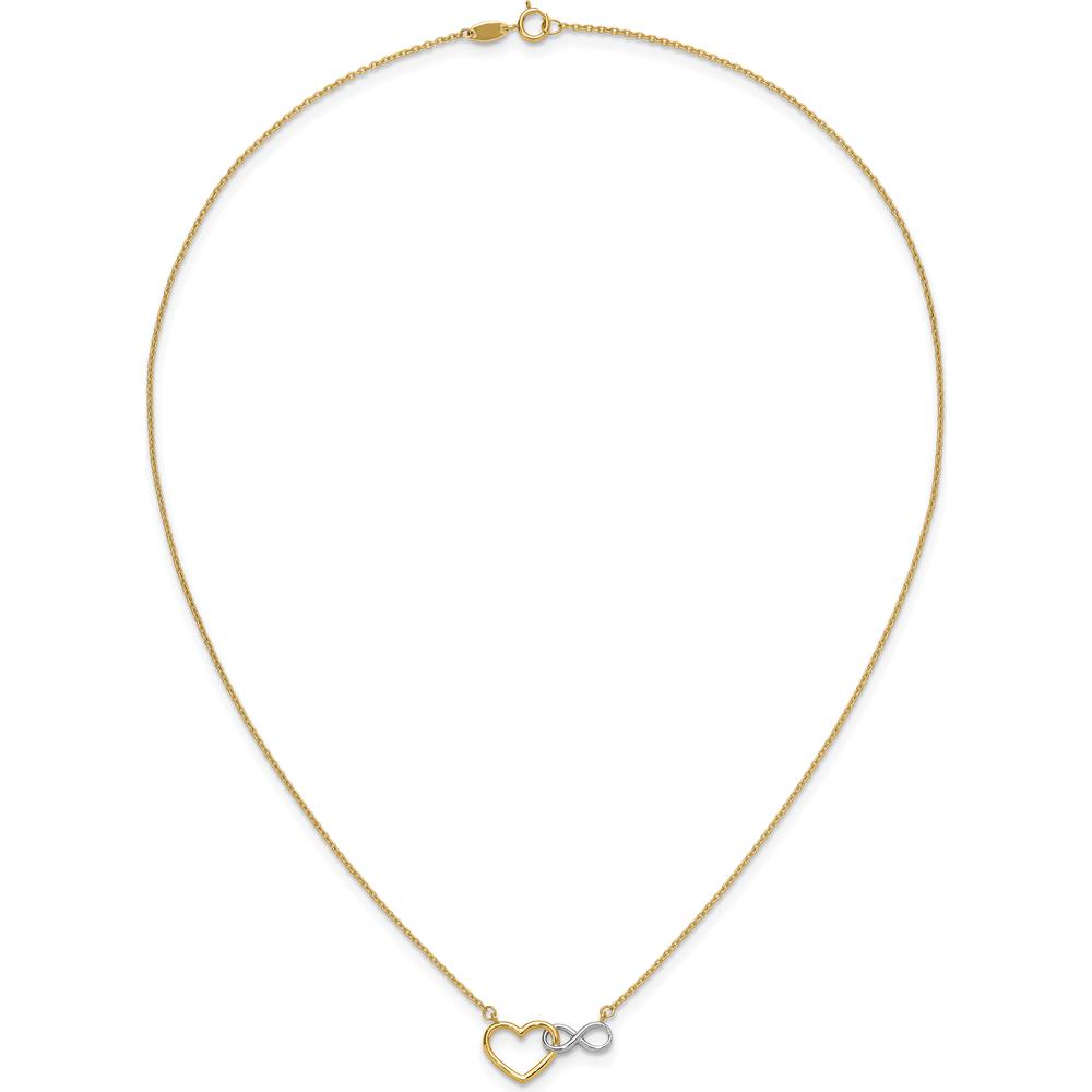 10K Yellow Gold & White Rhodium Heart and Infinity Pendant Necklace - 17" Cable Chain