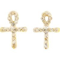 10K Yellow Gold Ankh Stud Earrings with Pavé Set Round Diamonds - 0.12 Carat Total Diamond Weight