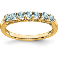 10K Yellow Gold Aquamarine and Diamond 7-Stone Ring with Round Aquamarine and Diamond Accents - 0.06 Carat Total Diamond Weight by 0