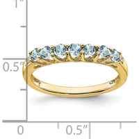 10K Yellow Gold Aquamarine and Diamond 7-Stone Ring with Round Aquamarine and Diamond Accents - 0.06 Carat Total Diamond Weight by 0
