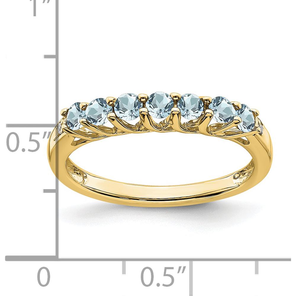 10K Yellow Gold Aquamarine and Diamond 7-Stone Ring with Round Aquamarine and Diamond Accents - 0.06 Carat Total Diamond Weight by 0