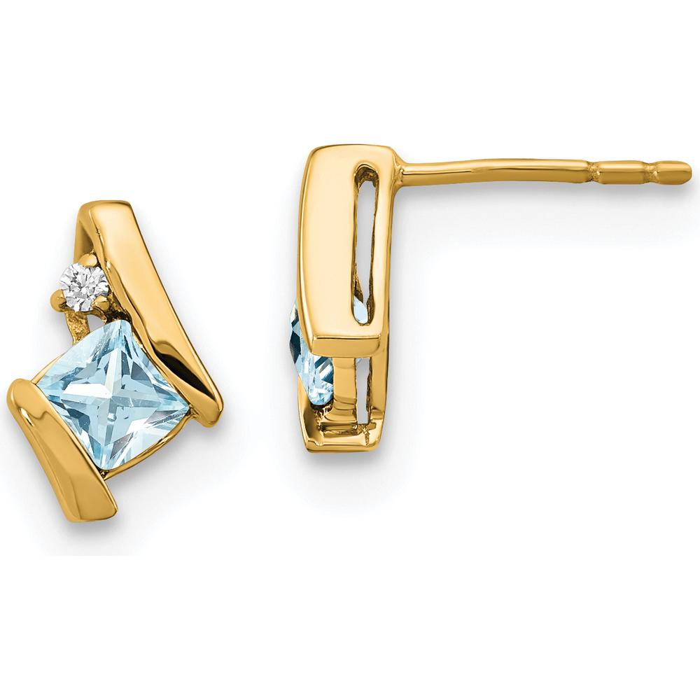 10K Yellow Gold Aquamarine and Diamond Button Earrings - 0.323 Carat Total Aquamarine Weight, 2 Diamonds by Oro Pregiato