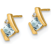 10K Yellow Gold Aquamarine and Diamond Button Earrings - 0.323 Carat Total Aquamarine Weight, 2 Diamonds by Oro Pregiato