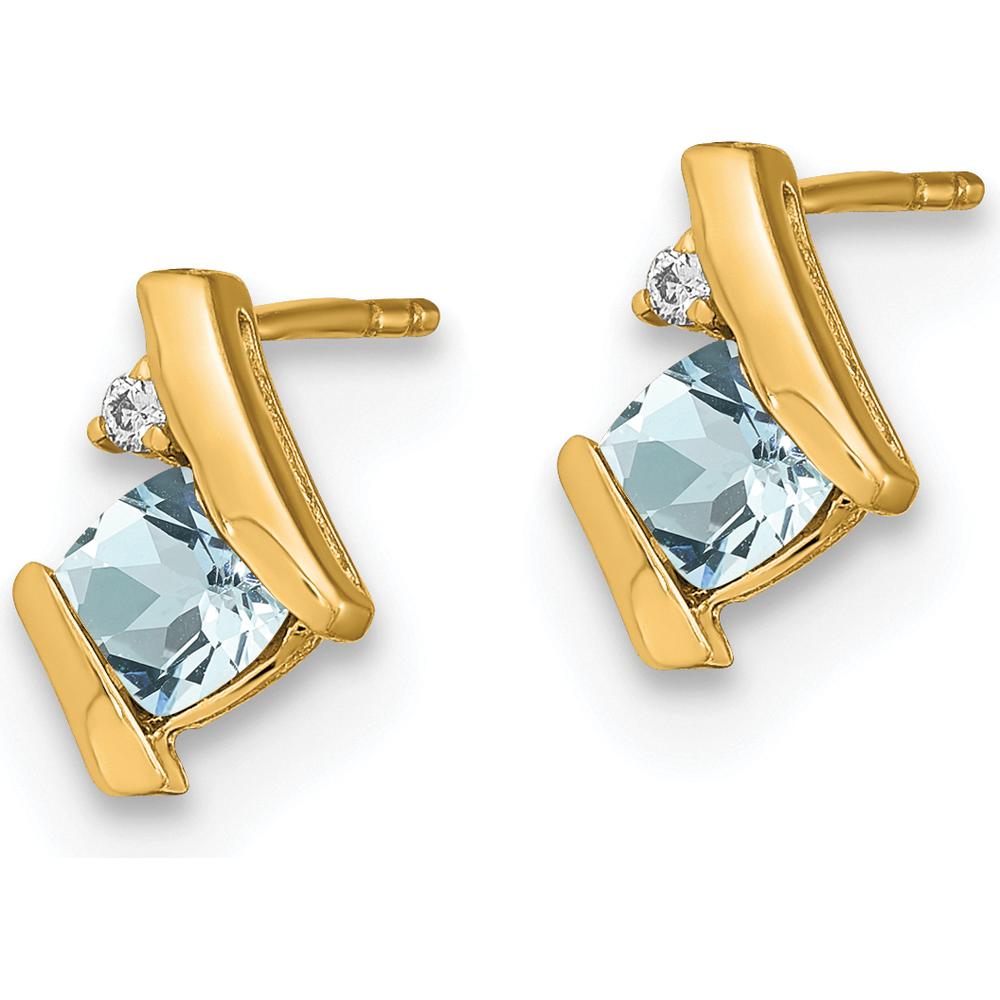 10K Yellow Gold Aquamarine and Diamond Button Earrings - 0.323 Carat Total Aquamarine Weight, 2 Diamonds by Oro Pregiato