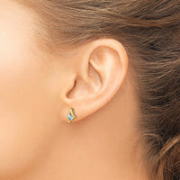 10K Yellow Gold Aquamarine and Diamond Button Earrings - 0.323 Carat Total Aquamarine Weight, 2 Diamonds by Oro Pregiato