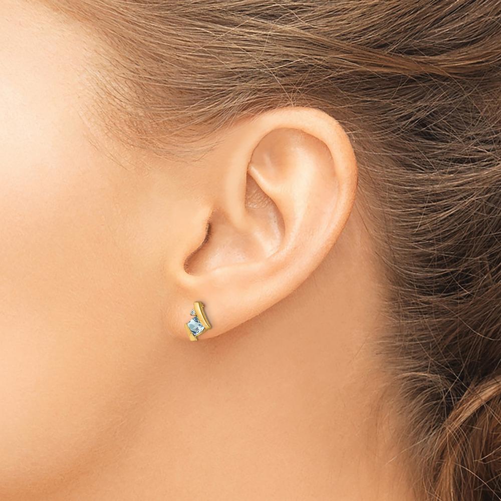 10K Yellow Gold Aquamarine and Diamond Button Earrings - 0.323 Carat Total Aquamarine Weight, 2 Diamonds by Oro Pregiato