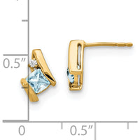 10K Yellow Gold Aquamarine and Diamond Button Earrings - 0.323 Carat Total Aquamarine Weight, 2 Diamonds by Oro Pregiato