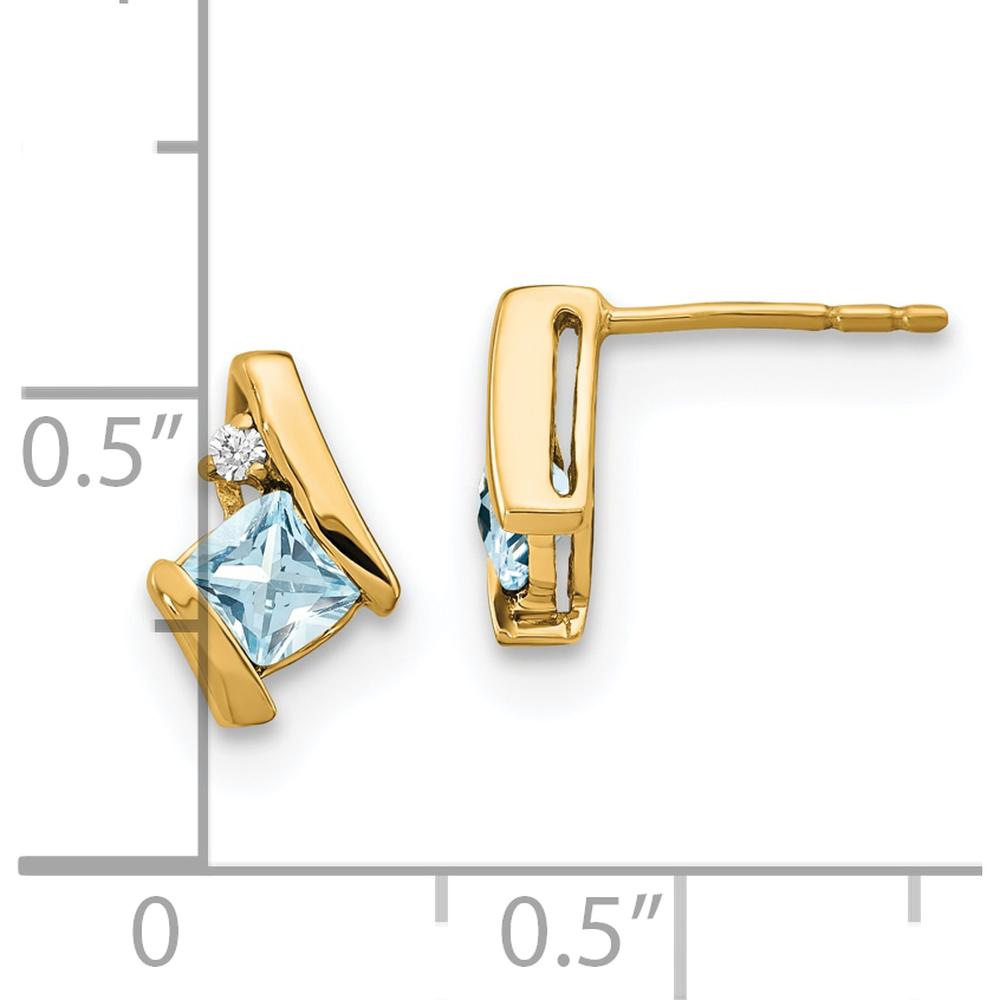 10K Yellow Gold Aquamarine and Diamond Button Earrings - 0.323 Carat Total Aquamarine Weight, 2 Diamonds by Oro Pregiato