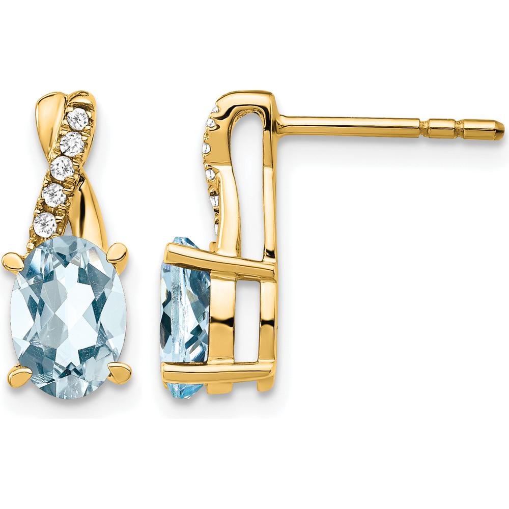 10K Yellow Gold Aquamarine and Diamond Drop Earrings - 0.75 Carat Total Aquamarine Weight, 0.06 Carat Total Diamond Weight by Oro Pregiato