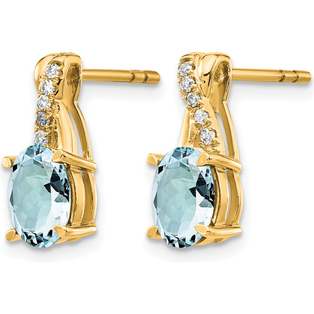 10K Yellow Gold Aquamarine and Diamond Drop Earrings - 0.75 Carat Total Aquamarine Weight, 0.06 Carat Total Diamond Weight by Oro Pregiato