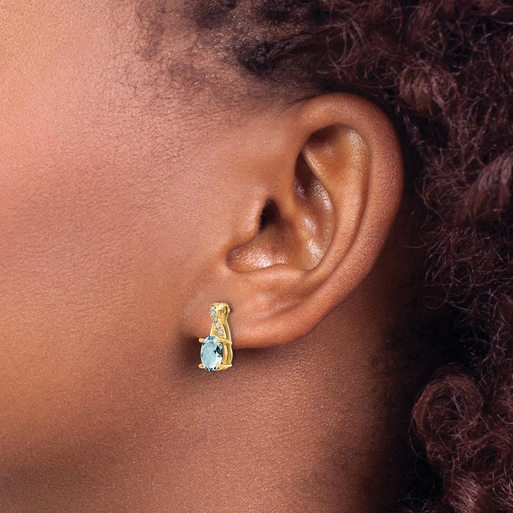 10K Yellow Gold Aquamarine and Diamond Drop Earrings - 0.75 Carat Total Aquamarine Weight, 0.06 Carat Total Diamond Weight by Oro Pregiato